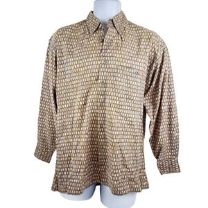 VTG Pierre Cardin Men's Medum Beige‎ Button-Up Shirt LS Geometric Pattern